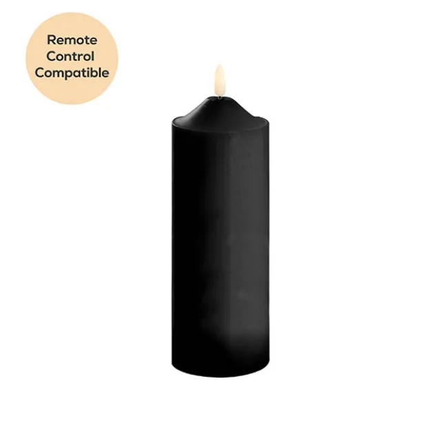 Wax LED Trueflame Flickering Pillar Candle Black (7.5X20cmH)