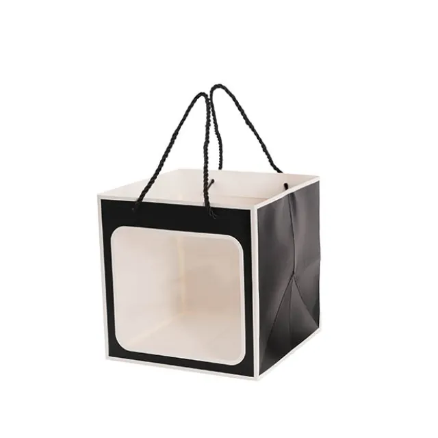 Window Posy Gift Bag Silhouette Black Pack 5 (20x20x20cmH)