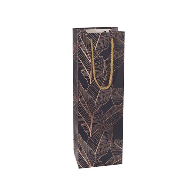 Wine Bag Single Bottle Pack 5 Leaves Navy Gold (12x9x35cmH)