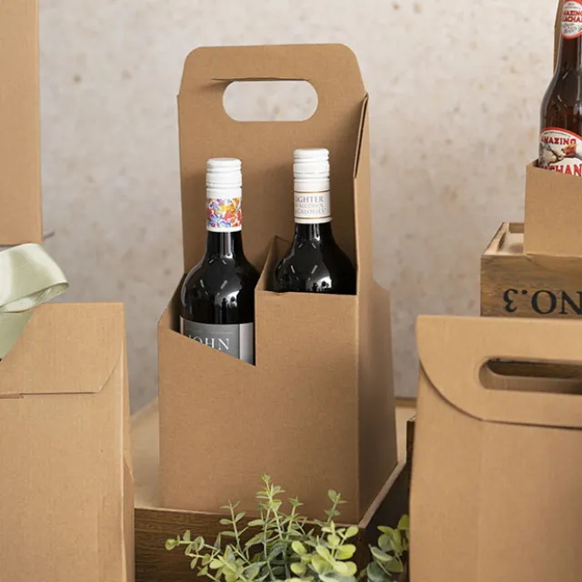 Wine Carrier 4 Bottles Kraft Brown (17.6x17.6x39.5cmH)