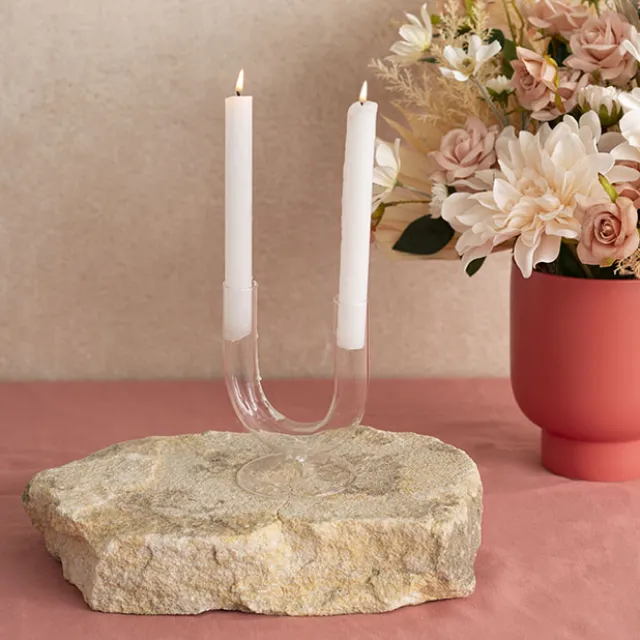 Glass Palma U Shape Dinner Taper Candle Holder (9×11×15cmH)