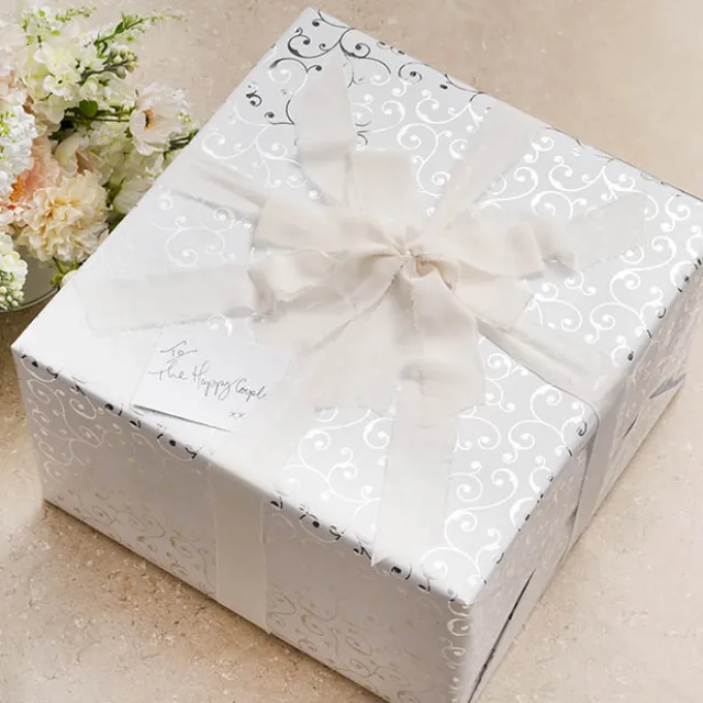 Wrapping Paper Elegant Swirls Gloss Silver Foil (70cmx25m)