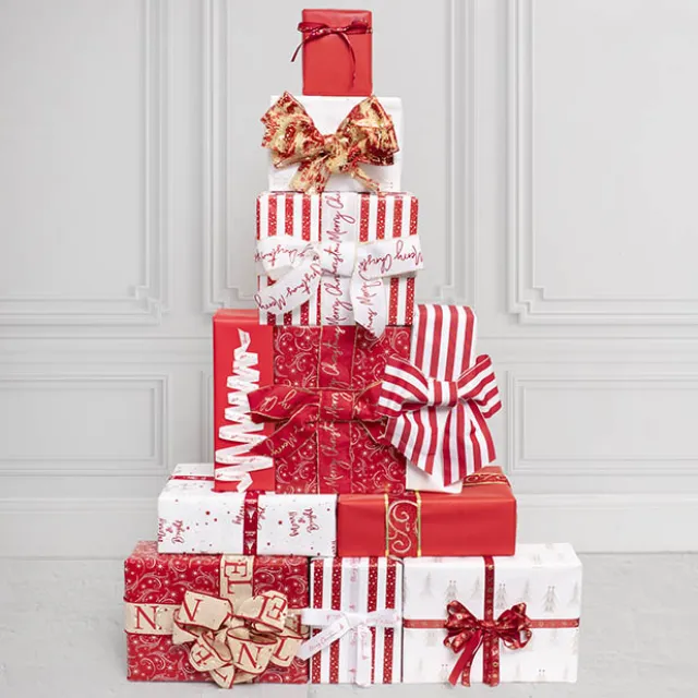 Wrapping Paper Roll Snow Flurries Gloss Red (70cmx25m)