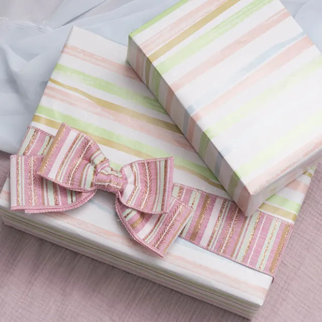 Wrapping Paper Roll Pastel & Gold Stripes Gloss (50cmx50m)