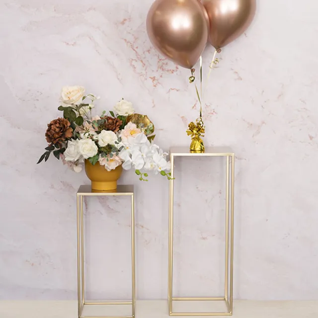 Metal Centrepiece Table Stand Set 2 Gold (65cmH & 50cmH)
