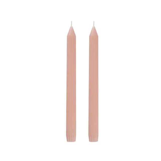Roman Fluted Dinner Soy Candles Pack 2 Pale Pink (2x25cmH)