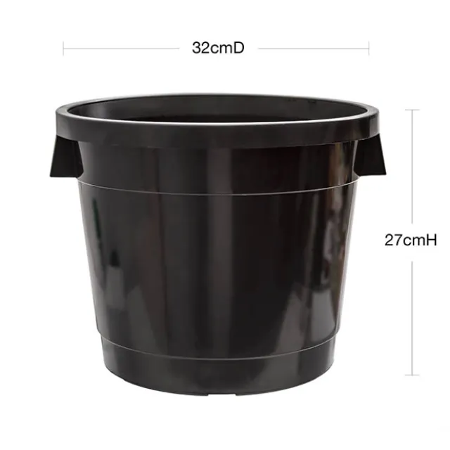 Flower Bucket Sturdy Plastic Round 15L Black (32Dx27cmH)