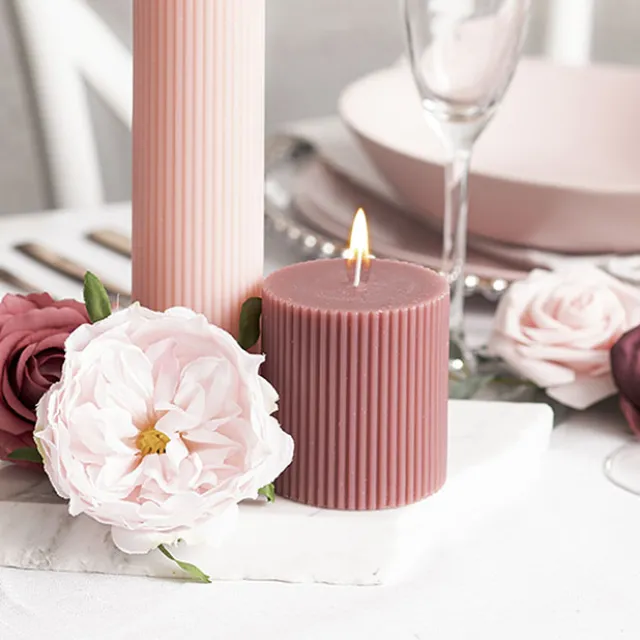 Roman Fluted Pillar Candle Dusty Pink (7x7.5cmH)