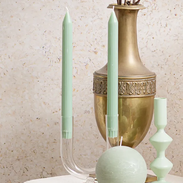 Roman Fluted Dinner Soy Candles Pack 2 Pale Sage (2x25cmH)