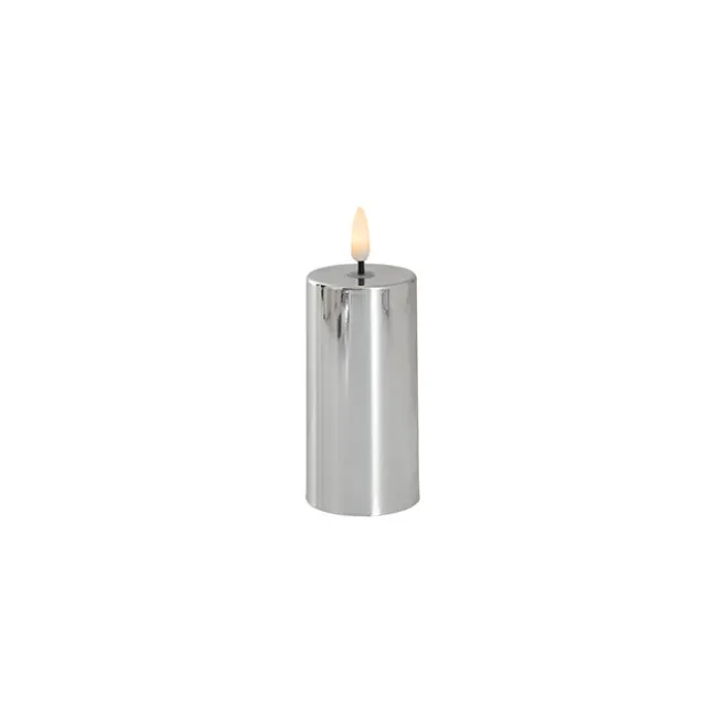 Event LED Trueflame Flickering Pillar Candle Chrome 5DX10cmH