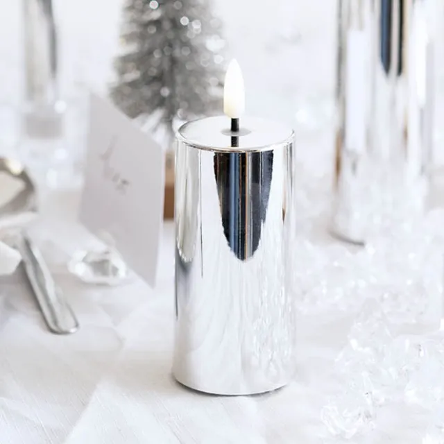 Event LED Trueflame Flickering Pillar Candle Chrome 5DX10cmH
