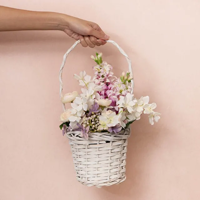 Willow Oval Flower Girl Basket White (15cmDx40cmH)