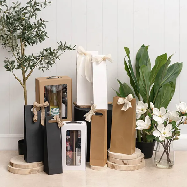 Two Bottle Kraft Wine Bag Pack 5 Black (17Wx9Gx42cmH)